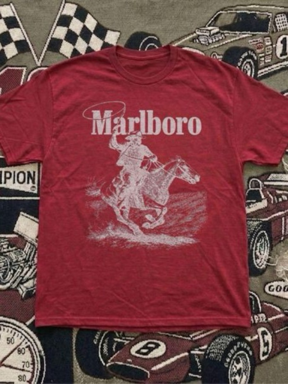 Marlboro Red Tee with White Cowboy Graphic